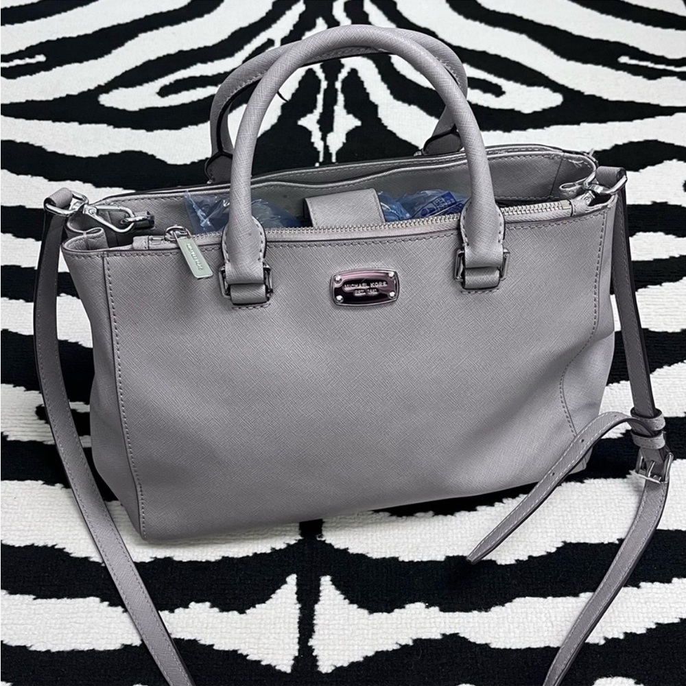 Michael Kors Gray Kellen Convertible Satchel Safiano Leather